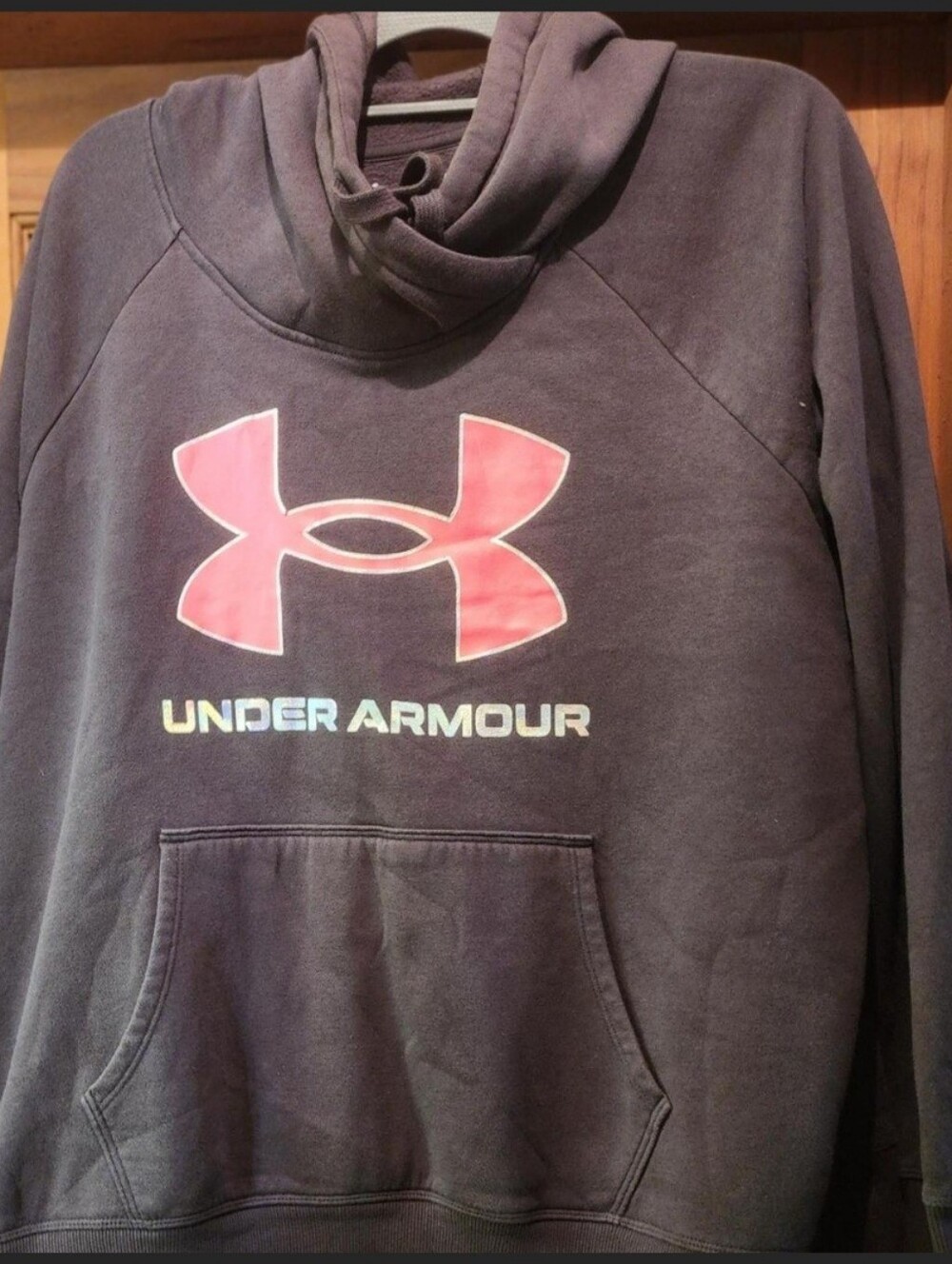 Under Armour Women’s Dark Gray Pullover Sweatshirt with Pink Logo